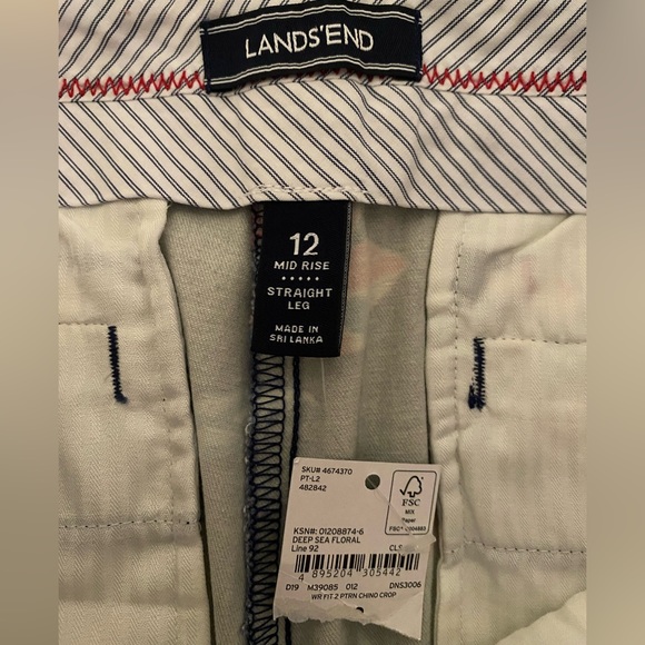 NEW LANDS END MID RISE STRAIGHT LEG CHINO CROP PANTS DEEP SEA FLORAL 12 - Picture 4 of 6